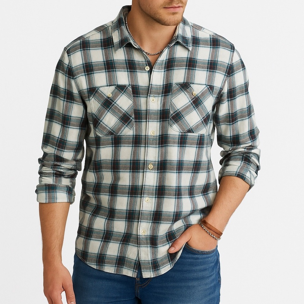 American Eagle Outfitters Mens L‎ Plaid Flannel Shirt Athletic Fit Button Up